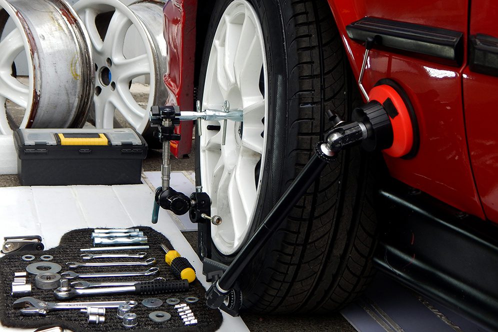 Tools For Wheel Rims Repairing At Car Service Workshop